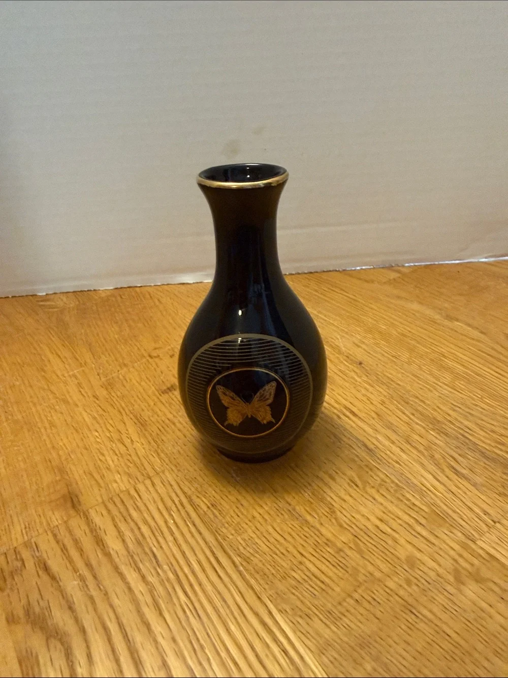 Black Porcelain Butterfly Accent Vase with Gold Trim